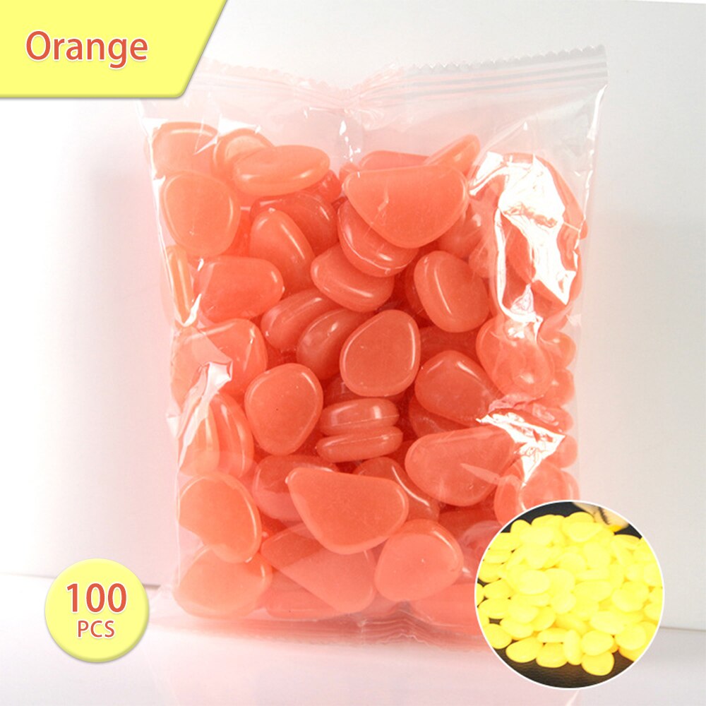 100PCS Glowing Stones For Decorations Fish Aquarium Luminous Stone Indoor Outdoor Garden Stones Rocks Glow in the Dark Pebbles: Orange