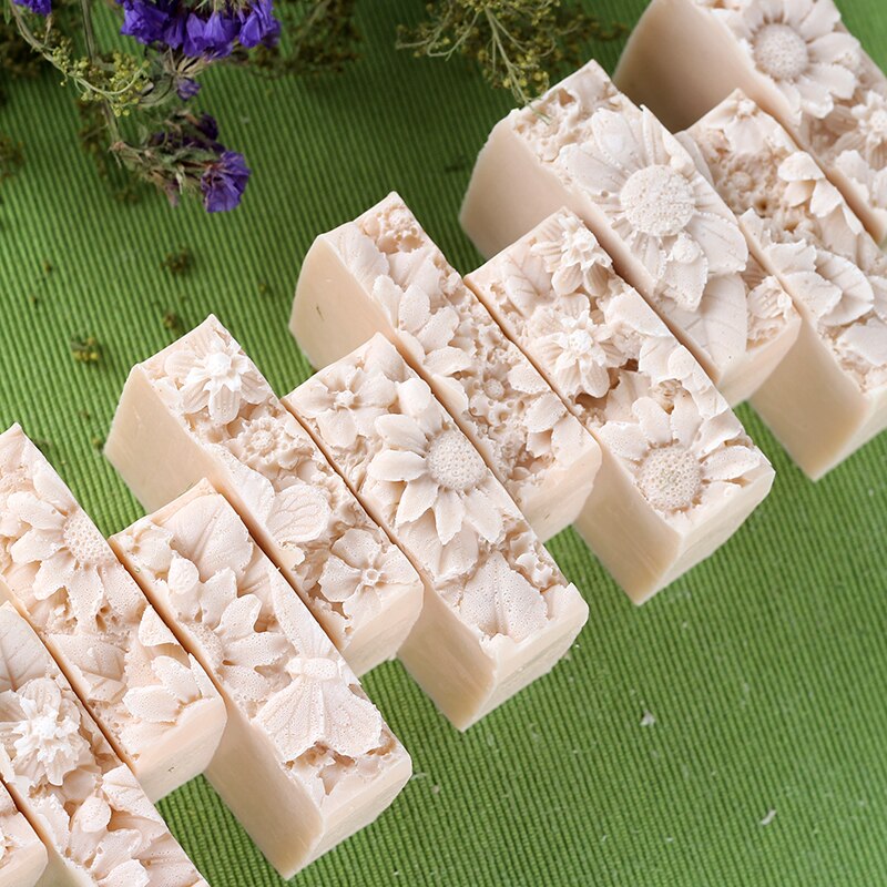 Silicone Soap Mold with Transparent Vertical Acrylic Clapboard & Flower Mat Rectangular Handmade Loaf Soap Making Tool