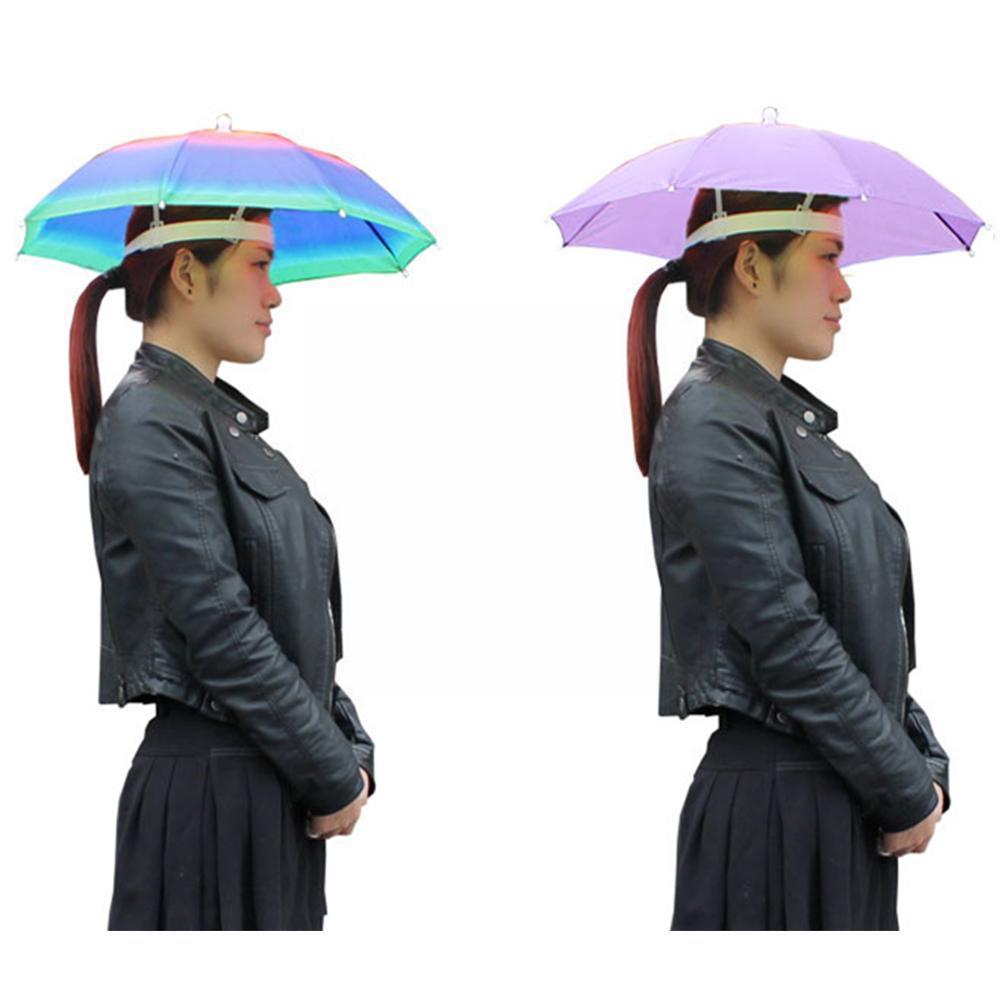 Chapeau de parapluie de pluie portable, pliable, extérieur, soleil, camping, chapeaux d'ombre, tête, plage, vêtements de sauna, accessoire étanche Fishi R7I0