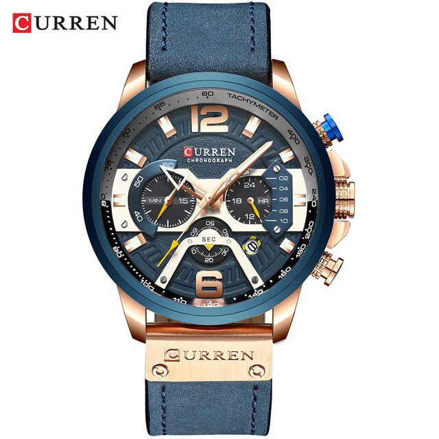 Curren Horloge Heren Horloges Topmerk Luxe Mannen Casual Lederen Waterdichte Chronograaf Mannen Sport Quartz Klok Relogio Masculino: blue