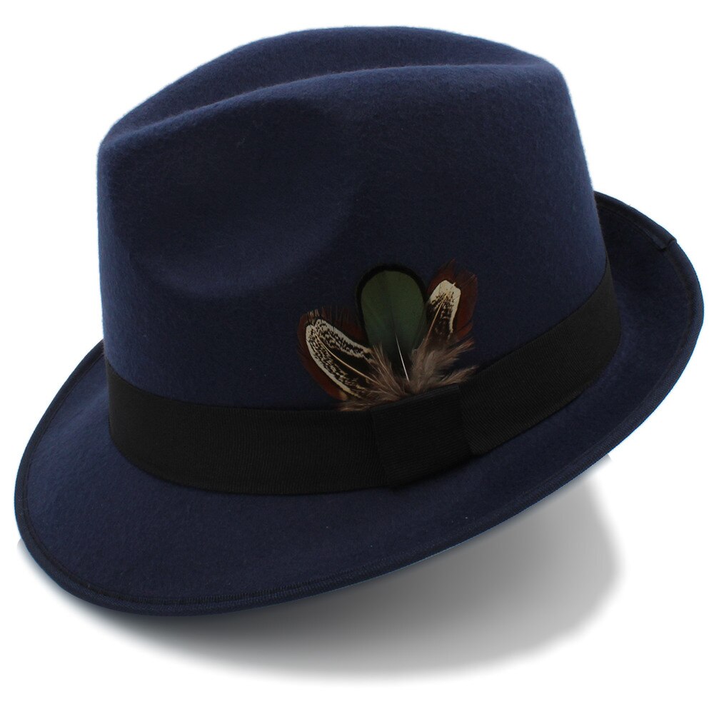 Kvinners sorte feminino filt fedora lue til dame vinter høst derby jazzhatter britiske trilby jazzhatter skinn størrelse 57cm