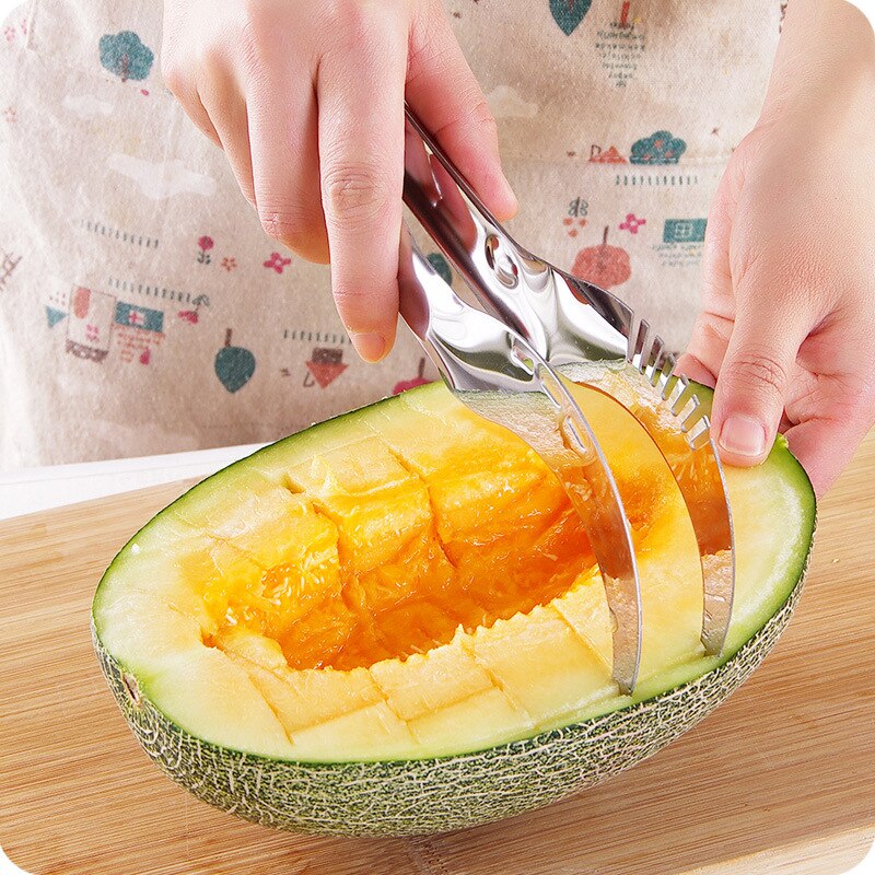 2 in 1 stainless steel melon baller kitchen cut watermelon carving knife double side fruit digging spoon ice cream platter spoon
