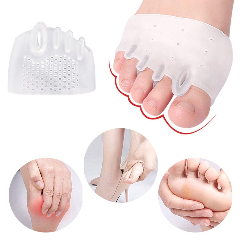 2Pieces = 1Pair Silicone Forefoot Pads Five-Hole Honeycomb Shape Hallux Valgus Gel Insole Corrector Toe Cover Orthopedics Care