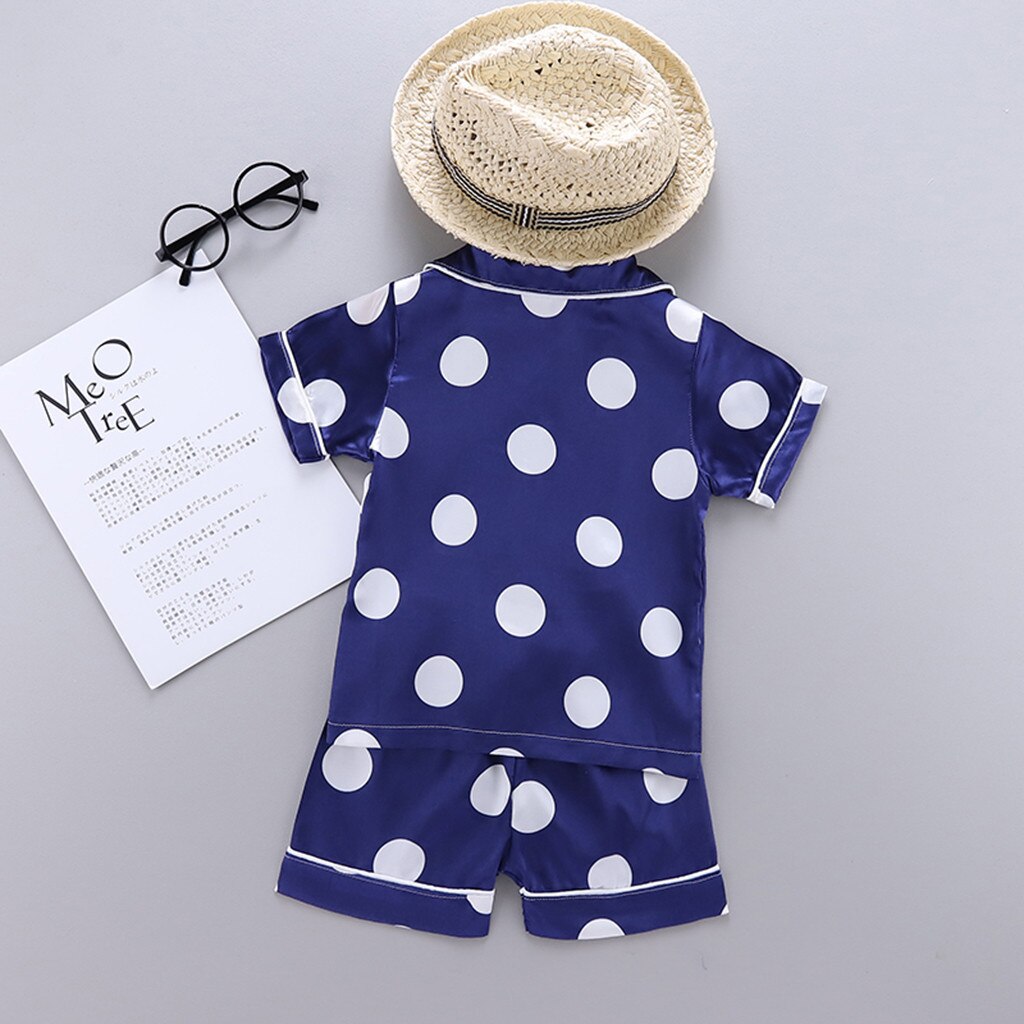 Zomer Peuter Baby Jongen Meisje Kleding Korte Mouw Dot Print Cartoon Tops + Shorts Pyjama Nachtkleding Outfits Set Kinderkleding