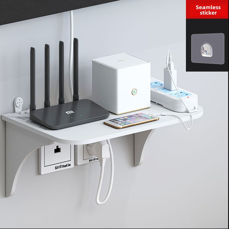 Wall Mount Router Shelf Punch-free TV Set-top Box Floating Hanging Rack Home Power Strip Wifi Router Storage Holder Wood