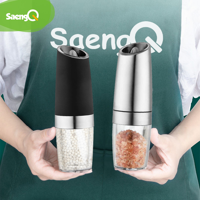 saengQ Electric Pepper Grinder Pepper Mill Stainless Steel Automatic Gravity Induction Salt Kitchen Spice Grinder Tools