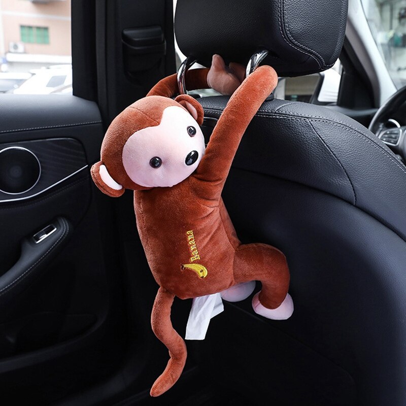 Car Interior Accessories Tissue Box Funny Cartoon Monkey Doll Paper Case Holder Hanging Auto Portable Napkin Box Cover: CE
