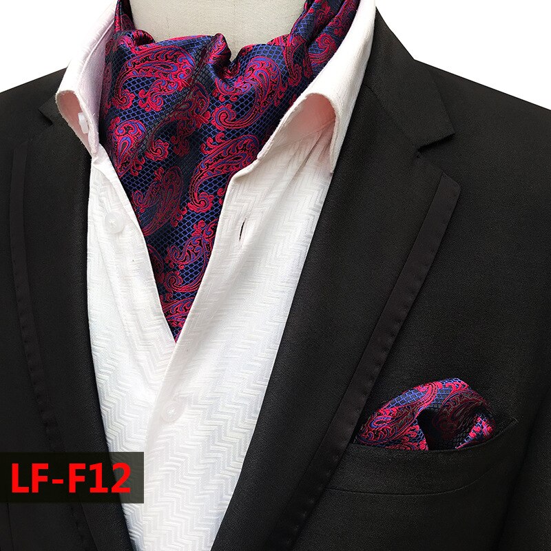 Mans Vintage 100% seda Ascot corbata set de bolsillo a cuadros de lujo Mans Paisley flor corbata pañuelo para hombres: LF-F12