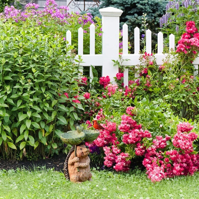 Outdoor Hedgehog Bird Bath Bowl Resin Pedestal Decoration For Yard Garden Base Feeder Wonderful Outside Decor Best