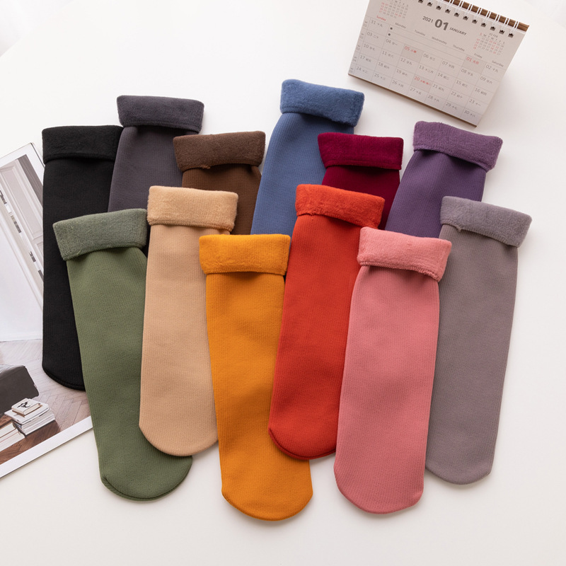 1Pairs Stripes Velvet Women Winter Warm Thicken Socks Soft Casual Solid Color Socks Wool Cashmere Home Snow Boots Floor Socks