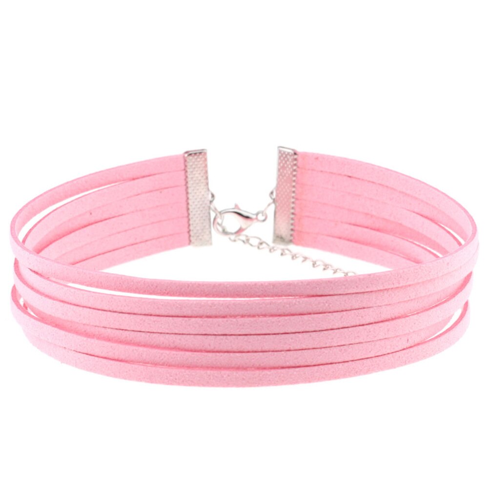 gotisch mehrschichtig Samt Halsband Einstellbar Kette Einfarbig Frauen -Punk Kurze Halskette Schlüsselbein Kette: rosa