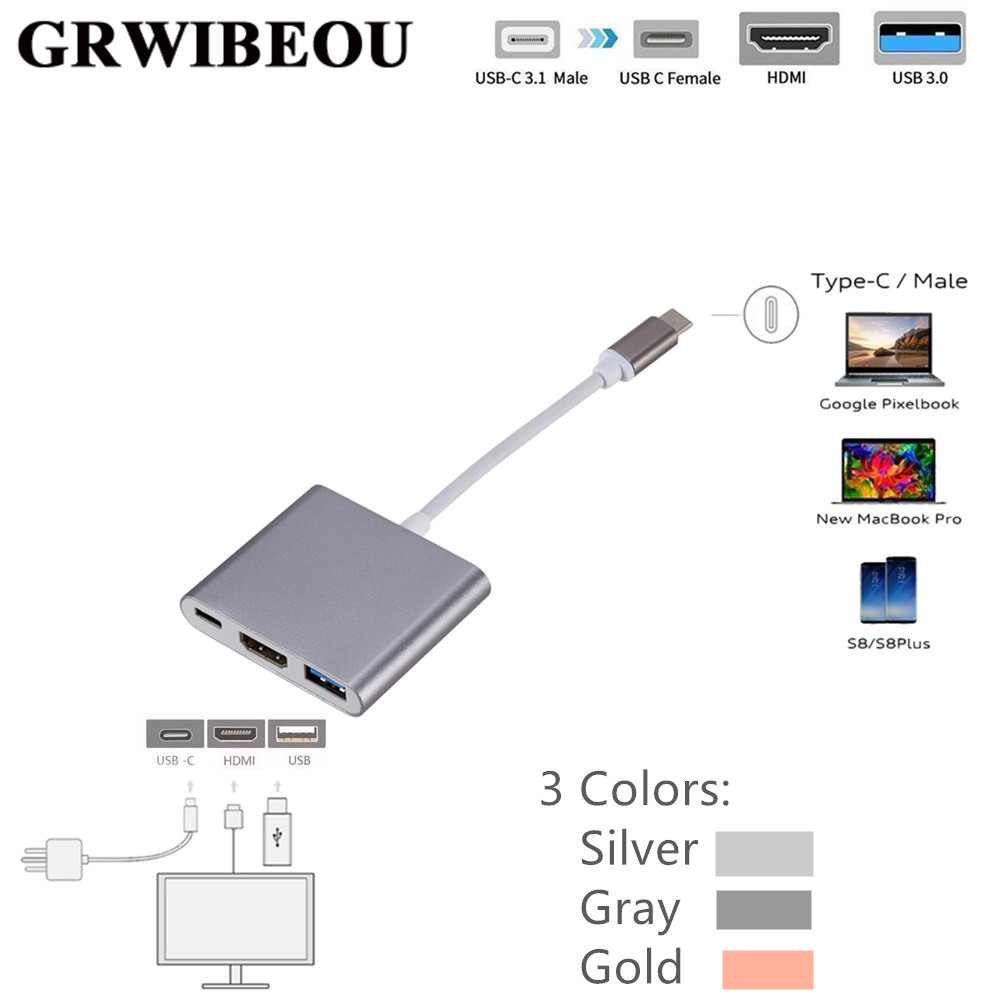 Grwibeou USB c vers HDMI Type C Hdmi convertisseur adaptateur USB 3.1 vers HDMI USB 3.0 type-c pour Mac Air Pro Huawei Mate10 Samsung S8