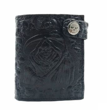 Punk Style Devil Skull Head Short Purse Embossed Leather Men Wallet Boys Rock Biker Snap Hasp Card Holder Clutch Wallets: black men wallet