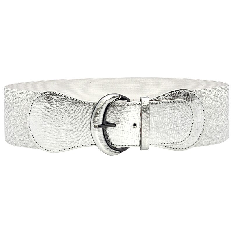 Silver Blue Gold Women Wide Elastic Waist Belt Dress Belt Accessories Stretch Elastic Wide Corset Waist Metal Buckle: Silver