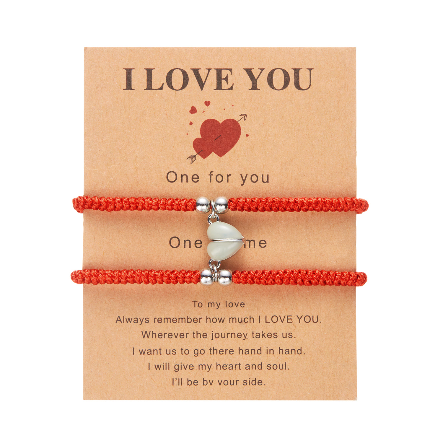 2 uds pulsera trenzada de cuerda roja Simple de la suerte para mujeres y hombres corazón romántico pareja magnética pulseras a juego joyería de amistad