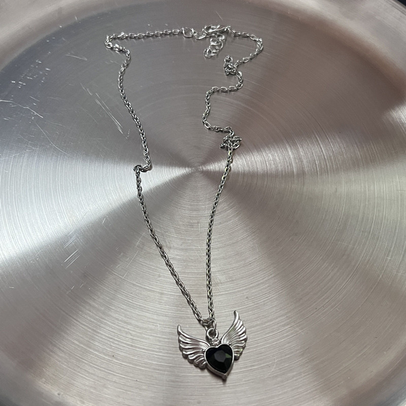 Kristall änglavingar hjärthänge halsband för kvinnor minimalistiska smycken flicka halskedja 45cm: Mörkt guld