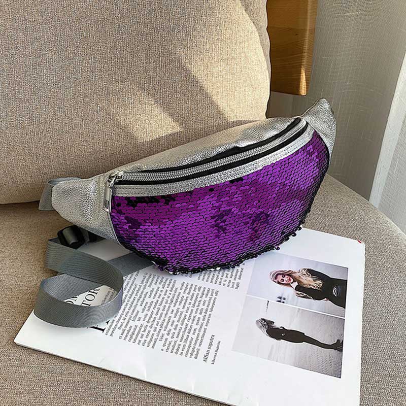 Sequin Taille Tas Glitter Fanny Pack Vrouwen Riem Tas Dames Kleurrijke Hip Bum Pouch Purse Festival Pouch Met Verstelbare band: Purple