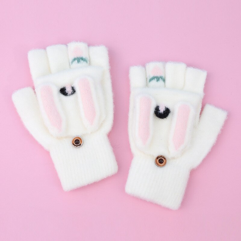 Mitaines de dessin animé pour adolescents, gants en laine tricotés, demi-doigt épais, garde au , Parent-enfant: G