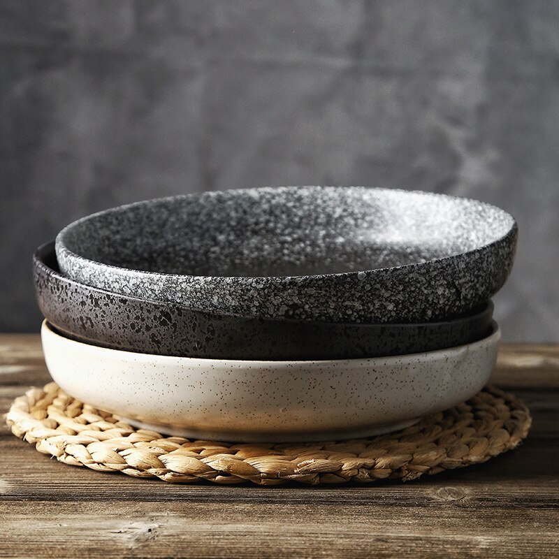 Japanese Style Ceramic Deep Dishes Household 8/10 Inch Salad Dish Dinner Plate Kitchen tableware Soup Bowl Serving Plates ZH655