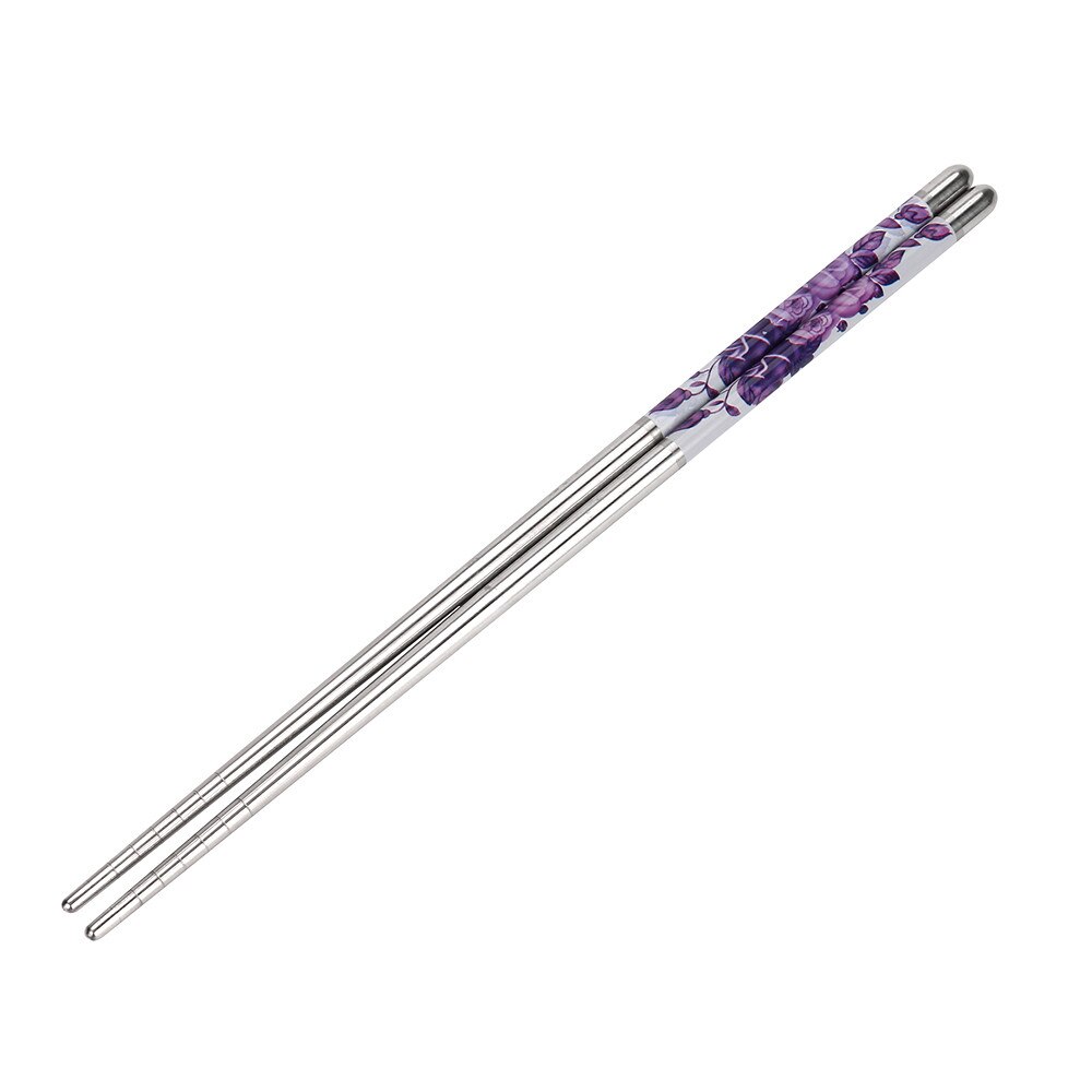 1Pair Chopsticks Length White Flower Pattern Stainless Steel Chopsticks Pair Chinese Garden Home: E