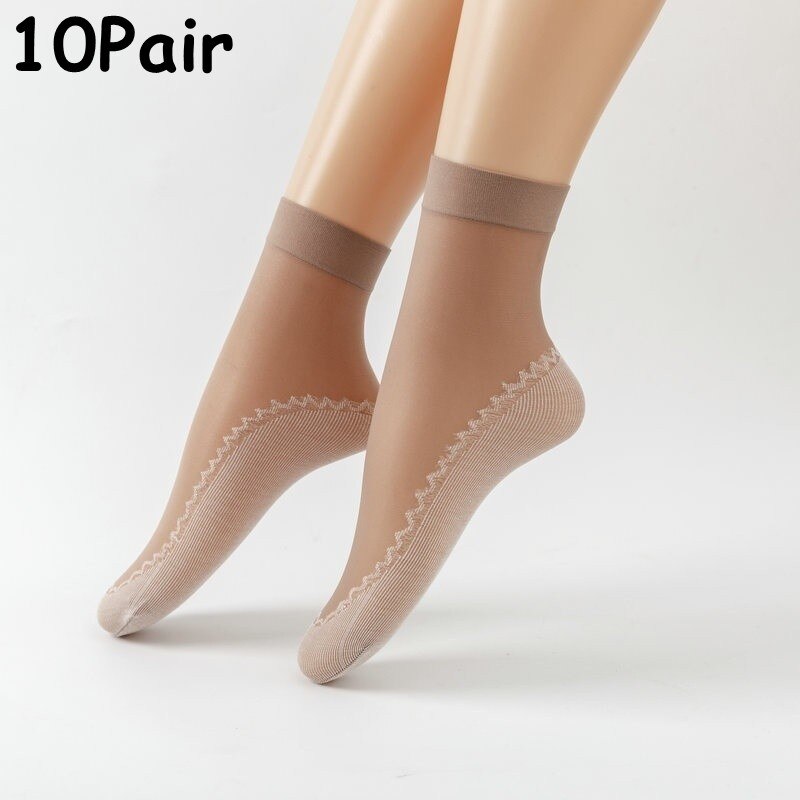 Calcetines suaves antideslizantes para mujer, medias de empalme de fondo transparente, transpirables, de seda fina, para primavera y verano, 10 pares: Coffee-10Pairs