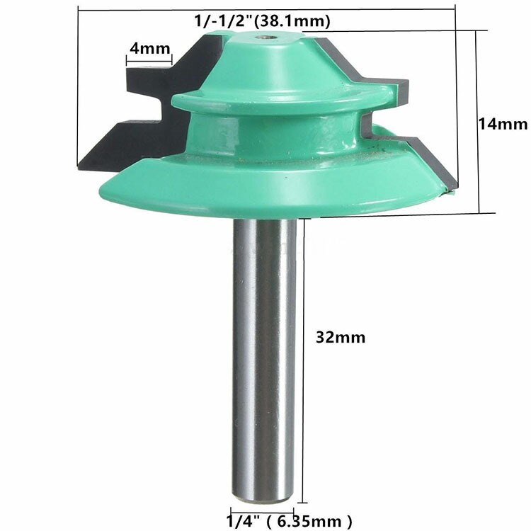 1PC 45 Degree Lock Miter Router Bit Diameter 1/4"/8mm Shank Green Wood Cutter For Woodworking Drilling Power Tools: 6.35 shank