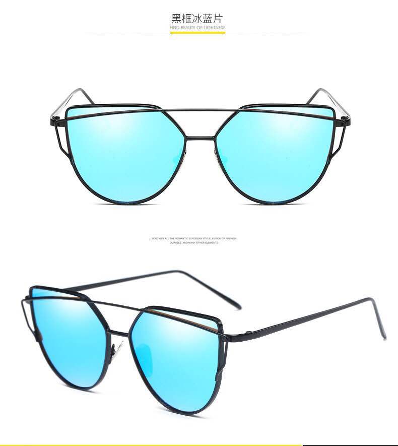 Metal Cat-Eye Sunglasses, Ladies Colorful Sunglasses: Black Blue