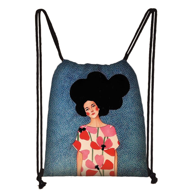 Retro Europese Olieverf Meisjes Tasje Mooie Bloemen Touw Zakken Meisjes Draagbare Rugzak Unisex Reizen Boodschappentassen: skd-painting18