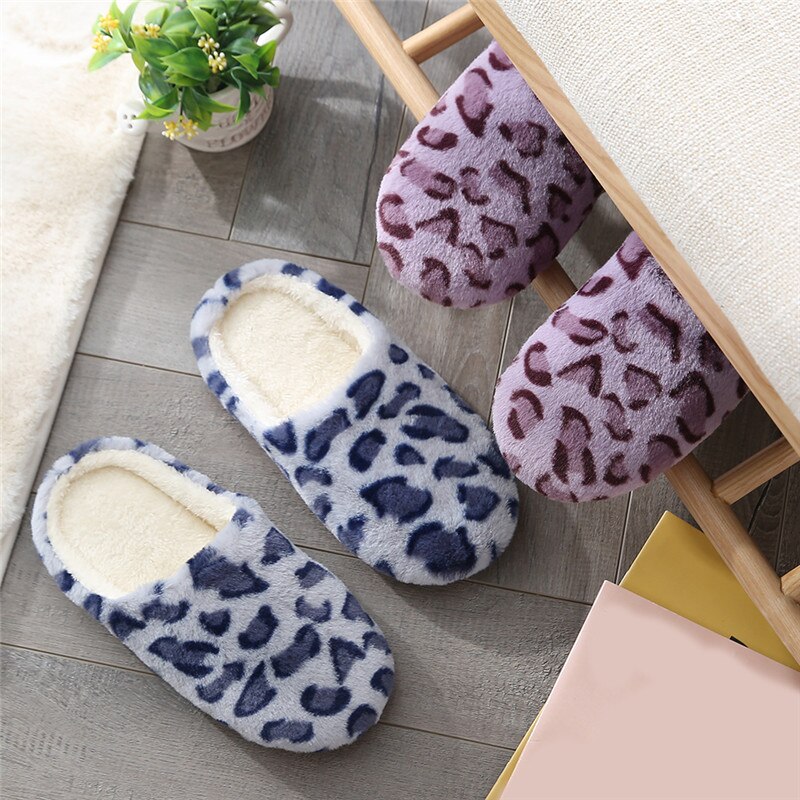 Leopard Soft Bottom Home Slippers Cotton Warm Shoes Women Indoor Floor Slippers Non-slips Shoes For Bedroom House Woman Slippers