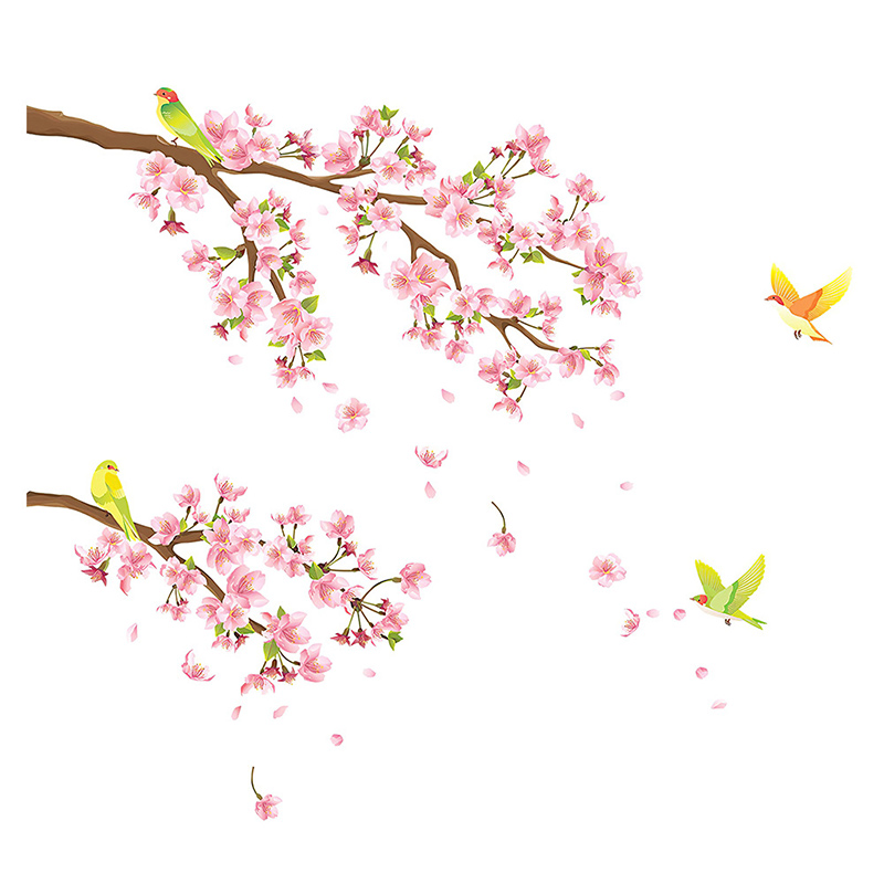Cherry Flying Birds Wall Stickers Home Nursery Window Decor Removable Room Wallpaper For Kids Living Room Decals Decoration