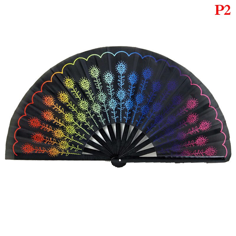 1pc Large Folding Hand Fan Fold Dot Rainbow Print Festival Handheld Fan 33cm Large Folding Hand Fan Handheld Fan For: P2
