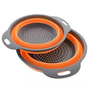 Retractable Silicone Dishwashing Drain Basket Four Colors Optional Round Size Folding Silicone Washing Basket Fruit Basket: orange / S