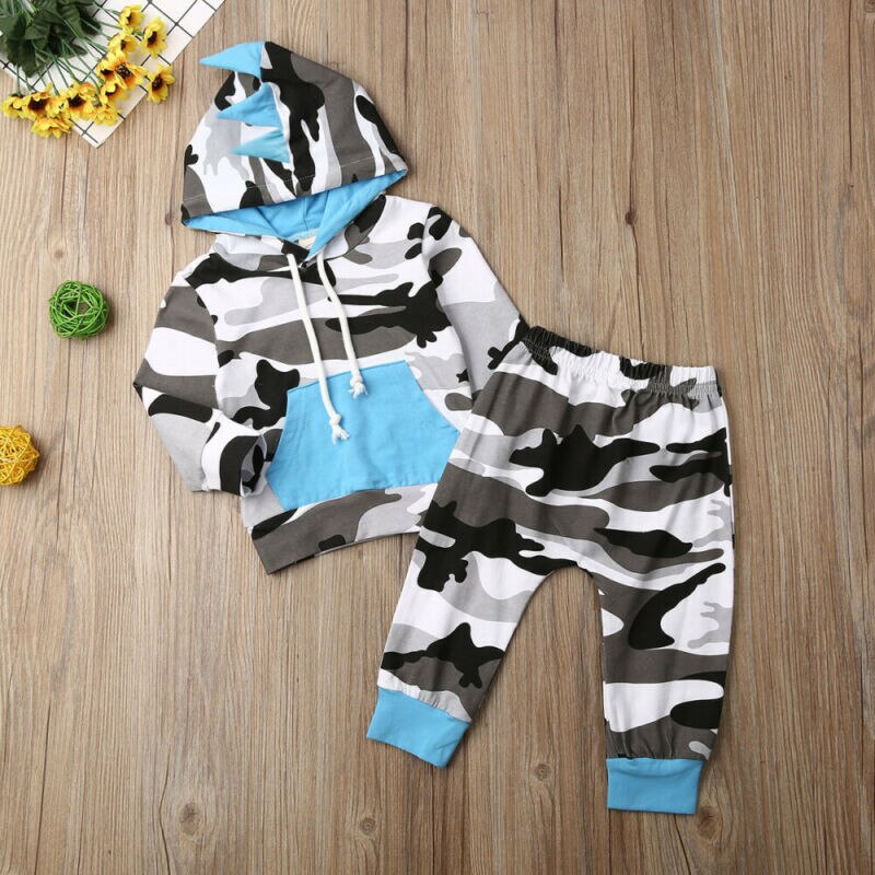 Newborn Baby Boy Winter Clothes Camo Hooded Tops Long Pants Outfits Tracksuit