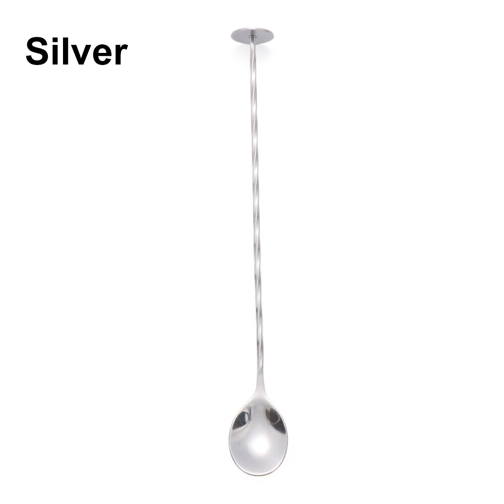 1PC Stainless Steel Stirring Cocktail Spoons Spiral Teadrop Spoon Bartender Tools Eco-Friendly Kitchen Supplies Accessories: 26cm Silver