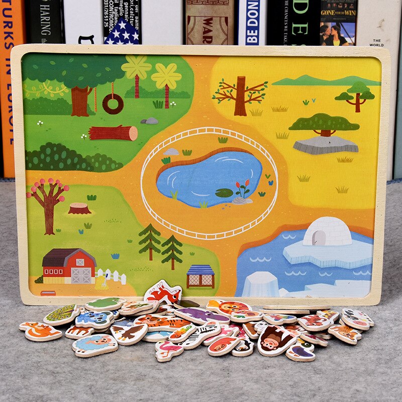 Puzzle magnetico in legno gioco di veicoli per animali e traffico bambini giocattoli per l&#39;apprendimento educativo precoce Puzzle per bambini: animal