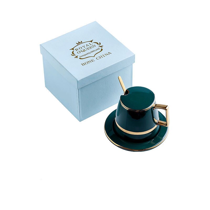Europäische Luxuriöse Keramik Kaffee Tasse setzt4Stck Mit Deckel Schüssel Löffel Kasten Anzug Tassen Milch Tee Kaffee Grün Getränk 450ml: Ursprünglich Titel