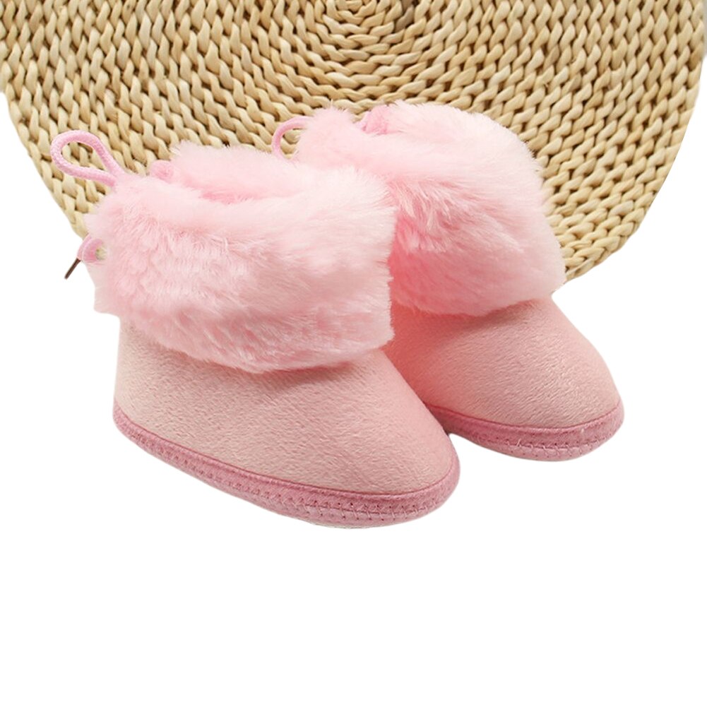 Infant Baby Girls Snow Boots Anti-Slip Sole Winter Warm Lace Up Sneakers Faux Fur Crib Shoes First Walkers: Pink / 11