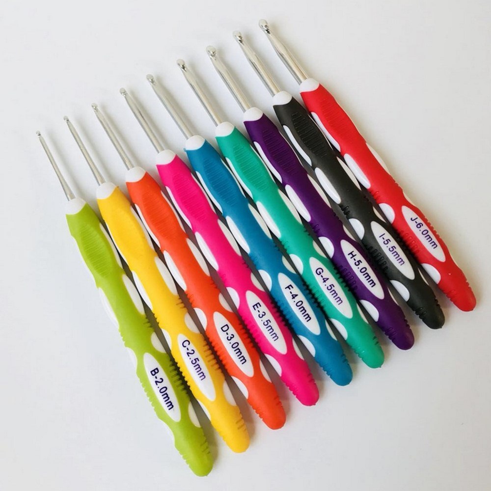 10 unids/set agujas de tejer Multicolor 2,0-10mm agarre suave con mango ergonómico Crochet gancho DIY artesanía hilo tejido aguja de Crochet