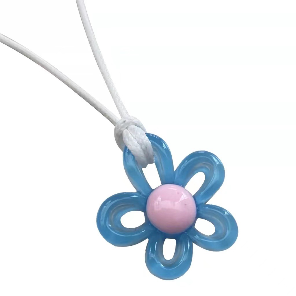 Ciondolo fiore acrilico colorato Collana linea di cera Collo di moda Catena fatta a mano Fascino Dichiarazione Pendolo da donna Regalo di gioielli Y2K: Rhodium placcato