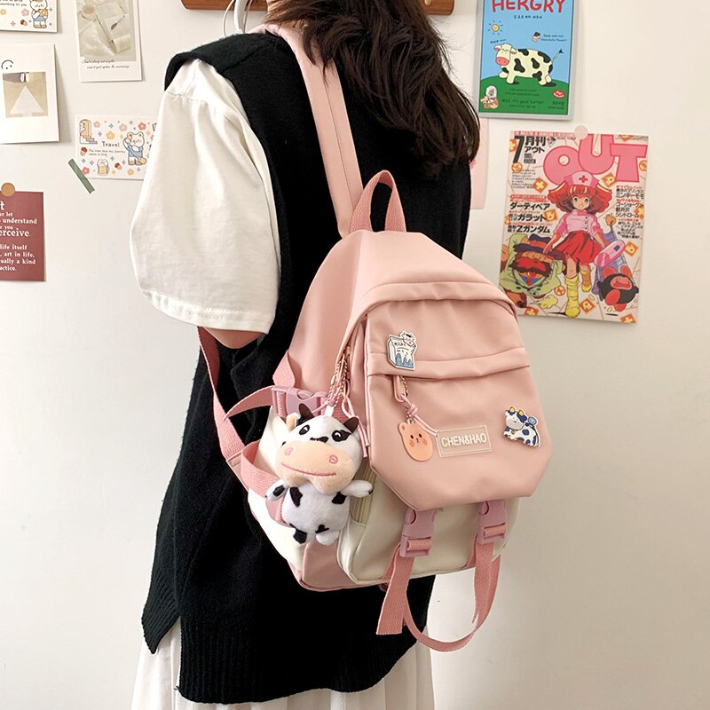 Teen Girls Small Backpack Cute contrast color female student mini schoolbag cool waterproof nylon travel backpack