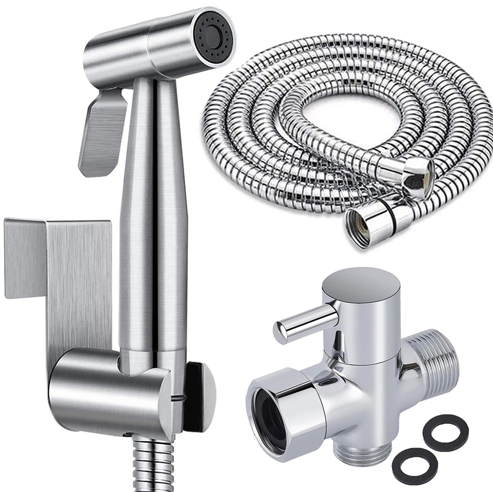 Stainless Steel Handheld Pressurized Toilet Spray Gun Easy Install Toilet Companion Bathroom Sink Cleaning Flushing Bidet Spray