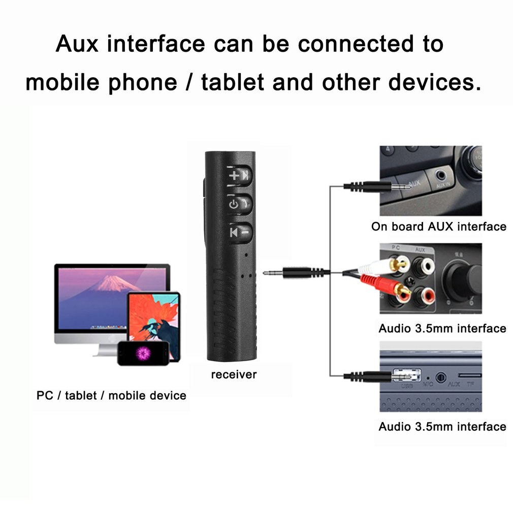 Kit de manos libres compatible con Bluetooth para coche, receptor adaptador de Audio MP3 y música inalámbrico con conector de 3,5mm para auriculares