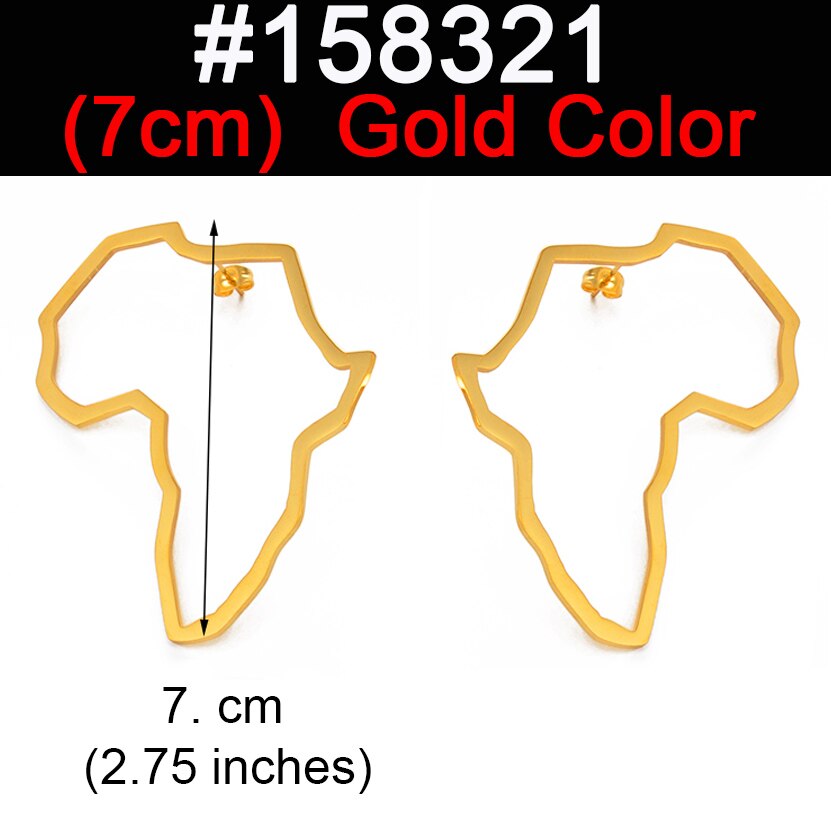 Anniyo Afrika Karte Übertreibung Größehe Ohrringe Zucht Frauen Silber Farbe/Gold/Rose Gold Afrikanischen Schmuck Übertrieben Ohrringe #158321: 7cm Gold Farbe