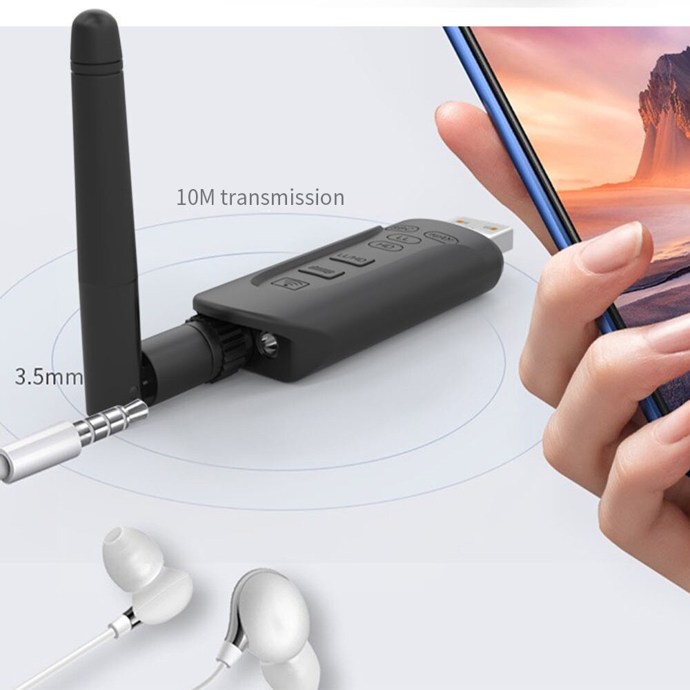 Tebe Bluetooth-Compatibel 5.3 Stereo Audio Transmitter Adapter Aptx Usb Draadloze 3.5Mm Aux Muziek Dongle Met Antenne Voor pc Tv