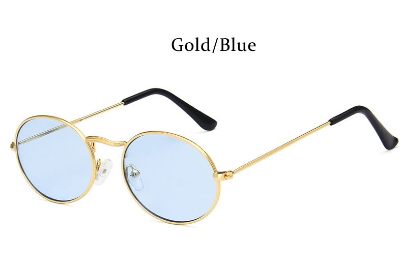 Leonlion Vrouwen Zonnebril Retro Metalen Ovale Zonnebril Mannen Zonnebril Vintage Vrouwelijke Shades: Gold Blue