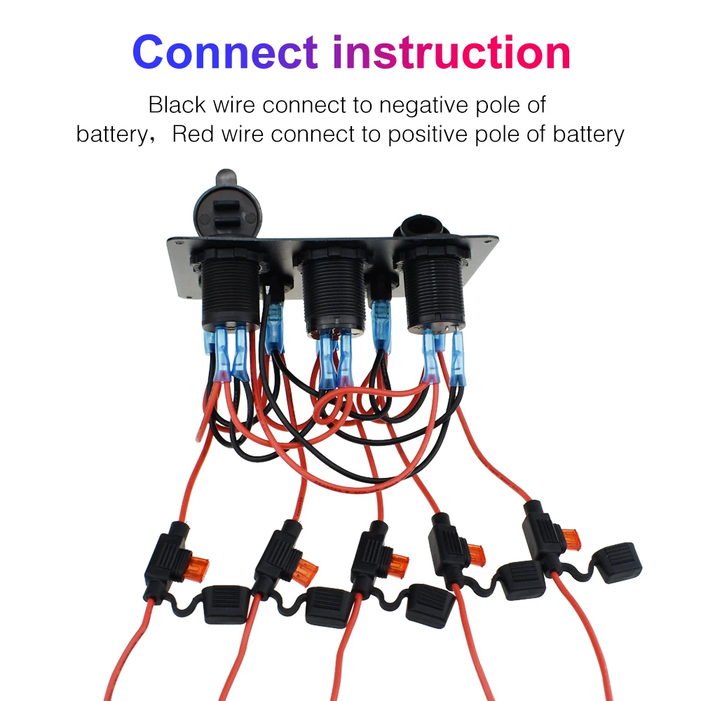 Boat Switch Panel Car Switch Panel Waterproof Digital Voltmeter Dual USB Port 12V Outlet Combination Marine LED Rocker 5 Gang