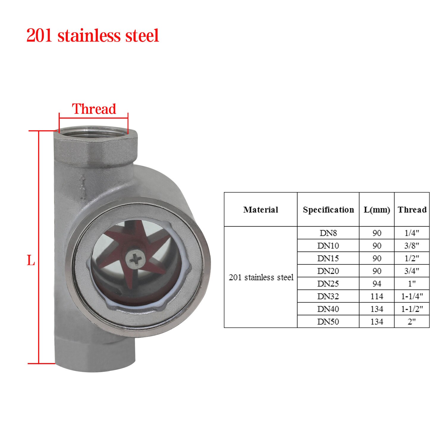 1/4" 3/8" 1/2" 3/4" 1" - 2" BSPT Female Window Sight Glass Flow Indicator With Impeller Stainless Steel Water Oil