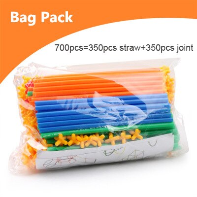 4D DIY Straw Building Blocks Plastic Stitching Inserted Construction Assembled Blocks Bricks Educational Toys for Children: 700pcs bag pack