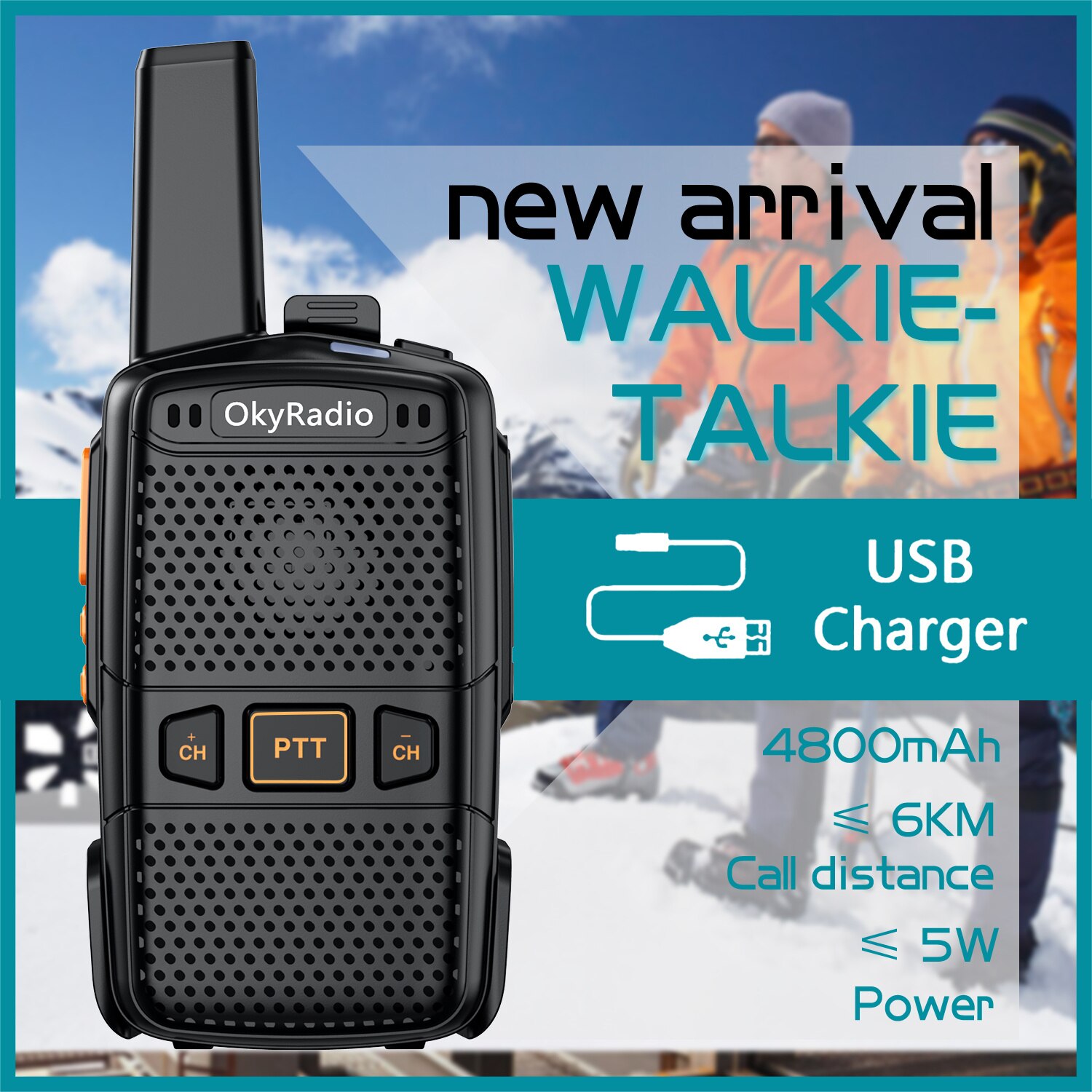 Walkie Talkie Set Draagbare Rdio Station 5W Amateur Twee Manier Ontvanger Zender Transceiver 4800Mah Usb Chargr