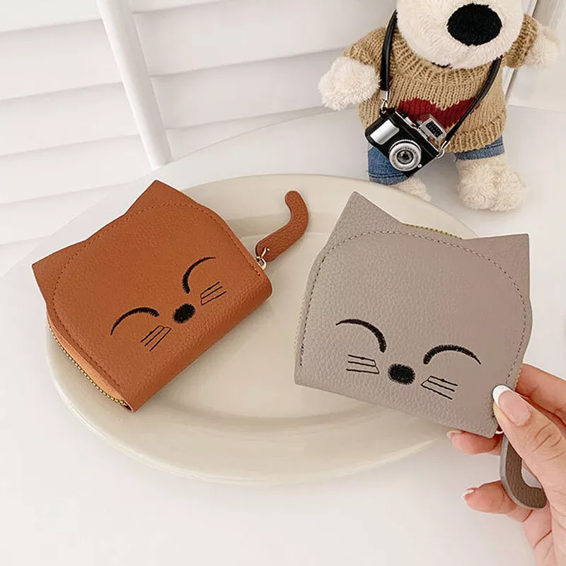 Cute Cat Wallet Women PU Leather Mini Purse Multi-Slot Credit ID Card Holder Cartoon Business Card Case Zipper Coin Bags Clutch